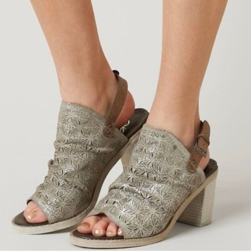 NYXX silver peep toe laser cut leather sling back sandal leather size 10